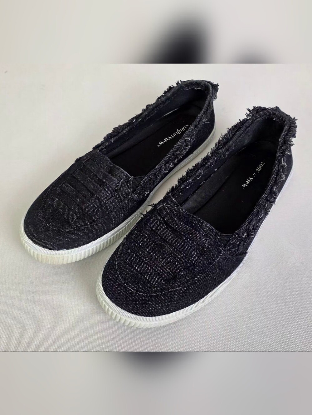 Women's Comfortview Black Denim Slip.On Shoes Size 12WW